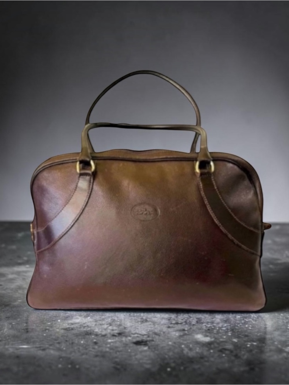 LONGCHAMP BROWN LEATHER
SATCHEL BOWLER BAG